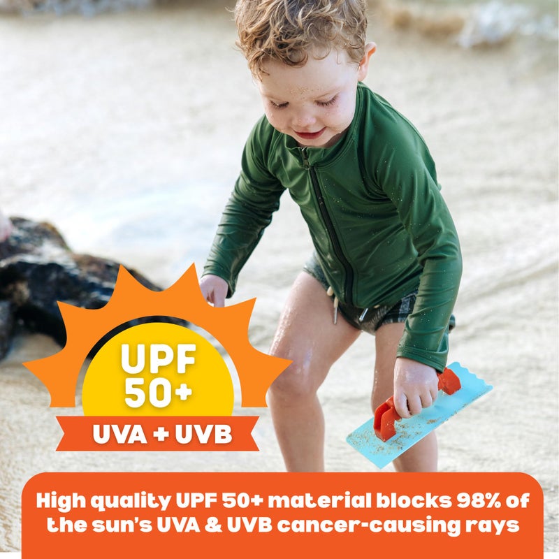 SwimZip UPF 50+ Long Sleeve Rash Guard for Boys and Girls - Baby, Toddler, Kids Hunter Green - Image 3